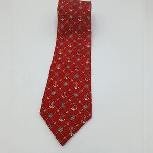 Crooks & Creed Red Nautical Anchor Pattern 100% Silk